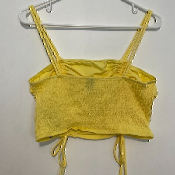 NEW NWT WILD FABLE Yellow Ruched Smocked Crop Top with Ties Bow Y2K Cotton Tank - Picture 11 of 12